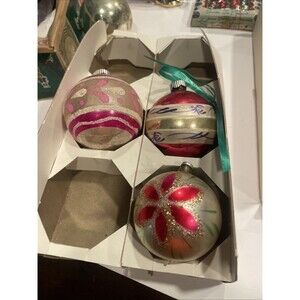 FANTASIA & Shiny Brute Hand Blown Glass Hand Painted Christmas Balls  Set 3 READ